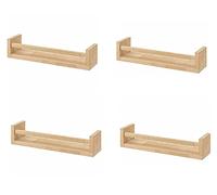 Optimal Products Spice Jar Rack Natural Wood Wooden Wall Mounted Shelves Racks Multi Use Books Shelf Kids Storage Stand Kitchen Bathroom Unit (Natural (60 x 10 x 9 cm), 4)