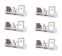 Optimal Products Spice Jar Rack Natural Wood Wooden Wall Mounted Shelves Racks Multi Use Books Shelf Kids Storage Stand Kitchen Bathroom Unit (White (60 x 10 x 9 cm), 6)