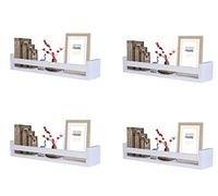 Optimal Products Spice Jar Rack Natural Wood Wooden Wall Mounted Shelves Racks Multi Use Books Shelf Kids Storage Stand Kitchen Bathroom Unit (White (60 x 10 x 9 cm), 4)