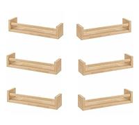 Optimal Products Spice Jar Rack Natural Wood Wooden Wall Mounted Shelves Racks Multi Use Books Shelf Kids Storage Stand Kitchen Bathroom Unit (Natural (60 x 10 x 9 cm), 6)