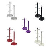 Optimal Products Stainless Steel 6 Cup Mug Tree Stand and Kitchen Towel Paper Roll Pole Holder Free Standing Bath Rack (Metallic Red, Mug Tree)