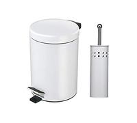 Optimal Products Stainless Steel Pedal Bin For Kitchen Bathroom Toilet Home Office Rubbish Paper Basket Tray Toilet Brush (White, 3 Litre Bin & Toilet Brush Set)