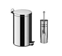 Optimal Products Stainless Steel Pedal Bin For Kitchen Bathroom Toilet Home Office Rubbish Paper Basket Tray Toilet Brush (Shiny Chrome, 5 Litre Bin & Toilet Brush Set)