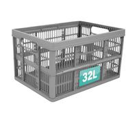 Optimal Products Strong Folding Collapsible Plastic Storage Crates Boxes Stackable Basket 32L (Pack of 1), Black