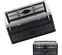 Optimal Products Strong Folding Collapsible Plastic Storage Crates Boxes Stackable Basket 32L (Pack of 1), Black