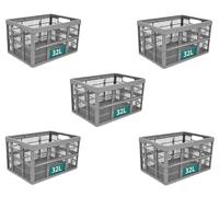 Optimal Products Strong Folding Collapsible Plastic Storage Crates Boxes Stackable Basket 32L (PACK OF 5)