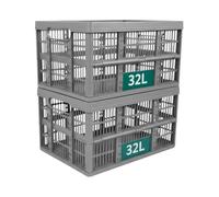 Optimal Products Strong Folding Collapsible Plastic Storage Crates Boxes Stackable Basket 32L (PACK OF 2)