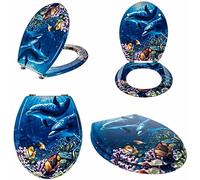 Optimal Products Toilet Seat Novelty Design Stainless Steel Hinges All Printed Loo Seats Soft Close / Slow Close (Sea Creature), 47 x 37.7 cm