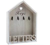 Optimal Products Vintage Letter & Key Rack Post Storage - White Mail Holder Wall Key Hanger (Natural Wooden, Grey)