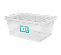 Optimal Products1 x 62 Litre Clear Plastic Storage Box With Lids UK BRITISH MADE Home Office Stackable Transparent Plastic Boxes, Size 5,11,24,28,35,45,62 Litre