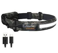 OPTIMAL VENTURES LITEBAND ACTIV Rechargeable LED Headlamp, 520 Lumens, 210° Wide Beam, Lightweight No-Bounce Fit, IPX4 Weather Resistant, Camo