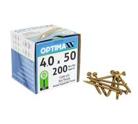OPTIMAXX C288-425 Woodscrews - 4.0 x 50mm - Box of 200 - Self-Countersinking Head - Double Reinforced Collar - Razor Sharp Point, Gold