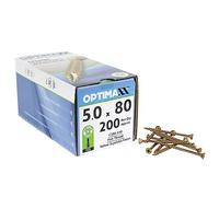 OPTIMAXX C288-540 Woodscrews - 5.0 x 80mm - Box of 200 - Self-Countersinking Head - Double Reinforced Collar - Razor Sharp Point, Silver