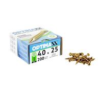 OPTIMAXX Wood Screws - 4.0 x 25mm - Box of 200 - Self-Countersinking Head - Double Reinforced Collar - Razor Sharp Point. 200 x Screws for Wood