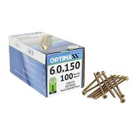 OPTIMAXX Wood Screws - 6.0 x 150mm - Box of 100 - Self-Countersinking Head - Double Reinforced Collar - Razor Sharp Point. 100 x Screws for Wood