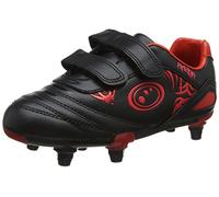 Optimum Boy's Razor 6 Stud Football Boots - Flat Moulded Stud Outsole, Easy Fastening Astro Trainers - PU Leather, Flexible & Comfortable Fit Football Boots - Black Red, 10 UK Child