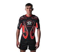 Optimum Inferno Rugby Shoulder Pads - Rugby Approved Protective Top for Adults & Kids, Lightweight EVA Padding, Unisex Fit, Breathable Lycra Construction - Black/Red, Large