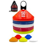 Optimum Marker Training Cones Pack of 50, Highly-Visible, Durable & Flexible Sports Cones with Carry Stand for Multi-Sport Drills Including Football, Rugby, Hockey, Cricket, Gym & Dog Training & More