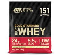 Optimum Nutrition Gold Standard 100% Whey Muscle Building and Recovery Protein Powder With Naturally Occurring Glutamine and BCAA Amino Acids, Vanilla Ice Cream Flavour, 151 Servings, 4.53 kg