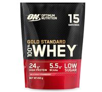 Optimum Nutrition Gold Standard 100% Whey Muscle Building and Recovery Protein Powder With Naturally Occurring Glutamine and BCAA Amino Acids, Delicious Strawberry Flavour, 15 Servings, 450 g