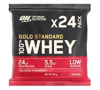 Optimum Nutrition Gold Standard 100% Whey Muscle Building and Recovery Protein Powder With Naturally Occurring Glutamine and BCAA Amino Acids, Delicious Strawberry Flavour, Pack of 24, 24 x 30g