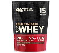 Optimum Nutrition Gold Standard 100% Whey Muscle Building and Recovery Protein Powder With Naturally Occurring Glutamine and BCAA Amino Acids, Double Rich Chocolate Flavour, 15 Servings, 465 g
