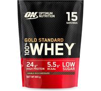 Optimum Nutrition 100% Gold Standard Whey Protein Powder, 24g Protein, Double Rich Chocolate, BCAA, low-sugar, Fast-Digesting Isolate for Muscle Gain & Recovery, 465 g, 15 Servings
