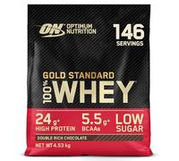 Optimum Nutrition Gold Standard 100% Whey Protein Powder, 4.53 kg | Double Rich Chocolate, 146 Servings, 24 g Protein, BCAA, Low Sugar,Fast-Digesting Isolate, Supports Muscle Growth and Repair