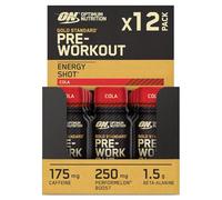 Optimum Nutrition Gold Standard Pre-Workout Energy Shot, Ready to Drink Food Supplement with Beta Alanine, Caffeine, PerforMelon Boost and Vitamin B6 and B12, Cola Flavour, 12-Pack, 12 x 60 ml