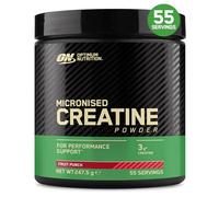 Optimum Nutrition Micronised Creatine Powder Flavoured, Fruit Punch - 3 g creatine monohydrate per Serving, Muscle Fuel for high Intensity Training, 247.5 g, 55 Servings - Performance Support
