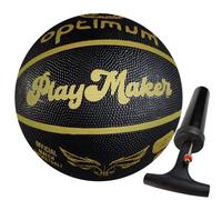 Optimum Play Maker Basketball - Quality Korean Rubber Balanced Weight - Great Flight and Accuracy - Suitable for Kids, Great for Hours of Basketball Game - Black/Gold - Size 7 with Pump
