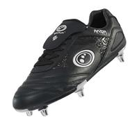 Optimum Razor Kids Rugby Boots, Lightweight 8 Stud Design Crafted for Elite Traction & Power to Drive Through the Scrum, Performance Ready for Soft Ground (SG) Grass Pitches - Black/Silver, Size 1