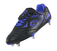 Optimum Razor Kids Rugby Boots, Lightweight 8 Stud Design Crafted for Elite Traction & Power to Drive Through the Scrum, Performance Ready for Soft Ground (SG) Grass Pitches - Black/Blue, Size 3