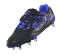 Optimum Razor Mens Rugby Boots, Lightweight 8 Stud Design Crafted for Elite Traction & Power to Drive Through the Scrum, Performance Ready for Soft Ground (SG) Grass Pitches - Black/Blue, Size 7