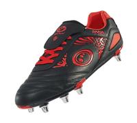Optimum Razor Mens Rugby Boots, Lightweight 8 Stud Design Crafted for Elite Traction & Power to Drive Through the Scrum, Performance Ready for Soft Ground (SG) Grass Pitches - Black/Red, Size 7