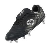 Optimum Razor Mens Rugby Boots, Lightweight 8 Stud Design Crafted for Elite Traction & Power to Drive Through the Scrum, Performance Ready for Soft Ground (SG) Grass Pitches - Black/Silver, Size 8