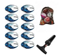 Optimum Razor Rugby Ball Bulk Pack with Bag & Ball Pump, Professional Training & Match-Day Ball, Natural Rubber Grip & Balanced Weight for Elite Handling, Control & Accuracy - 10 Pack, Blue, Size 3