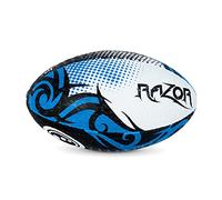 Optimum Razor Rugby Ball - Perfect for Training & Gameplay, Great Flight & Air Retention, Rubber Dimpled Surface for Grip, 2-Ply 410g - Black/Blue,Size Midi