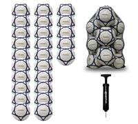 Optimum Sport Classico Football Bulk Pack with Bag & Ball Pump for Indoor/Outdoor Training & Matches, Durable Valve for Consistent Flight & Lasting Air Retention - 25 Pack, Size 3, White/Black/Blue