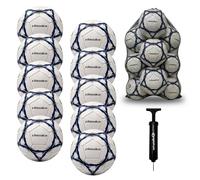 Optimum Sport Classico Football Bulk Pack with Bag & Ball Pump for Indoor/Outdoor Training & Matches, Durable Valve for Consistent Flight & Lasting Air Retention - 10 Pack, Size 3, White/Black/Blue