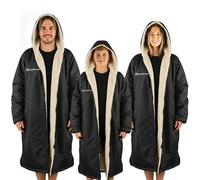 Optimum Sport Oversized Waterproof Jacket & Changing Robe with Bobble Hat - Keeps Adults & Kids Warm, Dry & Comfortable with Sherpa Fleece Lining, Zip Pockets & Wind-Resistant Hood - XXS, Black