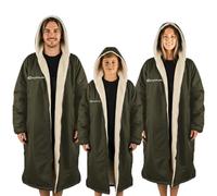 Optimum Sport Oversized Waterproof Jacket & Changing Robe with Bobble Hat - Keeps Adults & Kids Warm, Dry & Comfortable with Sherpa Fleece Lining, Zip Pockets & Wind-Resistant Hood - XS, Khaki