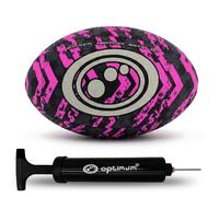 Optimum Street Rugby Ball & Ball Pump, Training Ball for Concrete & Park Sessions, Highly Visible for Night Games with Enhanced Grip Texture, Suitable for All Ages & Skill Levels - Pink, Size 5