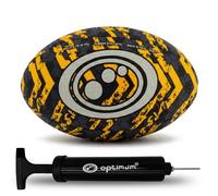 Optimum Street Rugby Ball & Ball Pump, Training Ball for Concrete & Park Sessions, Highly Visible for Night Games with Enhanced Grip Texture, Suitable for All Ages & Skill Levels - Yellow, Size 4