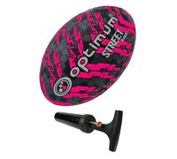 Optimum Street Rugby Ball & Ball Pump, Training Ball for Concrete & Park Sessions, Highly Visible for Night Games with Enhanced Grip Texture, Suitable for All Ages & Skill Levels - Pink, Size 3