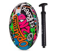 Optimum Street Rugby Ball & Ball Pump, Training Ball for Playground & Park Sessions, Highly Visible for Night Games with Enhanced Grip Texture, For All Ages & Skill Levels - Multicoloured, Size 5