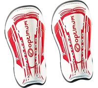 Optimum Velocidade Ankle Protect Shinguards - Strap Closure Hockey Shin Pads - Shin Protection Guard - Perfect Ankle Guard for Soccer, and Football - White/Red, Large