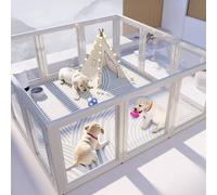 Optimus Design Studio Dog Playpen, Transparent, Easy Assembly & Disassembly, Indoor Clear Dog Pen, Sturdy & Easy Cleaning Plastic Dog Puppy Fence Anchor & Suction Cup (White, 24' Tall, 4)