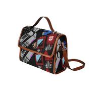(optimus prime megatron transformers full color_22108) Canvas Crossbody Handbag with Lock Top All Over Print Retro Messenger Bag for Women, Girl Brown Trim & Adjustable Shoulder Strap Waterproof 10.8"