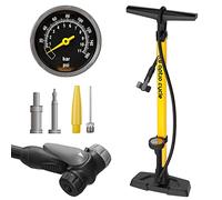 Optio Cycle Floor Bike Pump with Pressure Gauge - Track Pump Yellow 11 Bar / 160 PSI | Fast Inflation for Presta & Schrader Valves | Manual Bike Tire Inflator for MTB, Road Bike & E-Bike